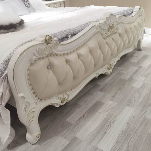 Вся -садная деревянная кровать -кровать роскошная жемчужная белая двуспальная кровать французская кровать