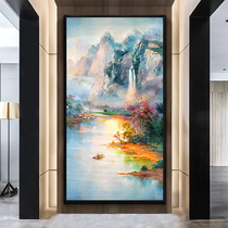 Hand-painted oil painting new Chinese living room entrance entrance entrance decorative painting vertical modern corridor mural painting landscape painting