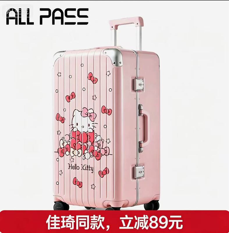 All Pass*Hellokitty Co-Branded Large Deep Compartment Thin Aluminum Frame Pink Blue and White Suitcase All Pass*Hellokitty Co-Branded Large Deep Compartment Thin Aluminum Frame Pink Blue and White Suitcase