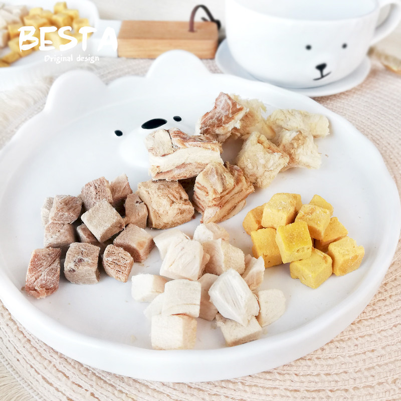 New pet freeze-dried snacks dog cat meat dried duck meat chicken granules pet nutrition fattening hair gills family bucket