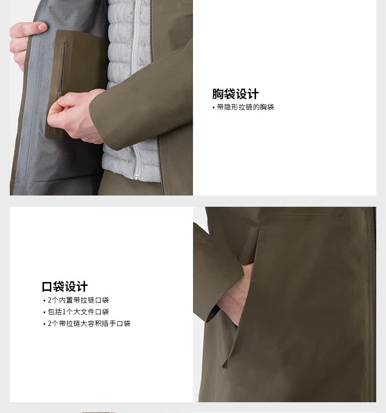 Arcteryx始祖鸟男款商务轻便长款外套Monitor Coat