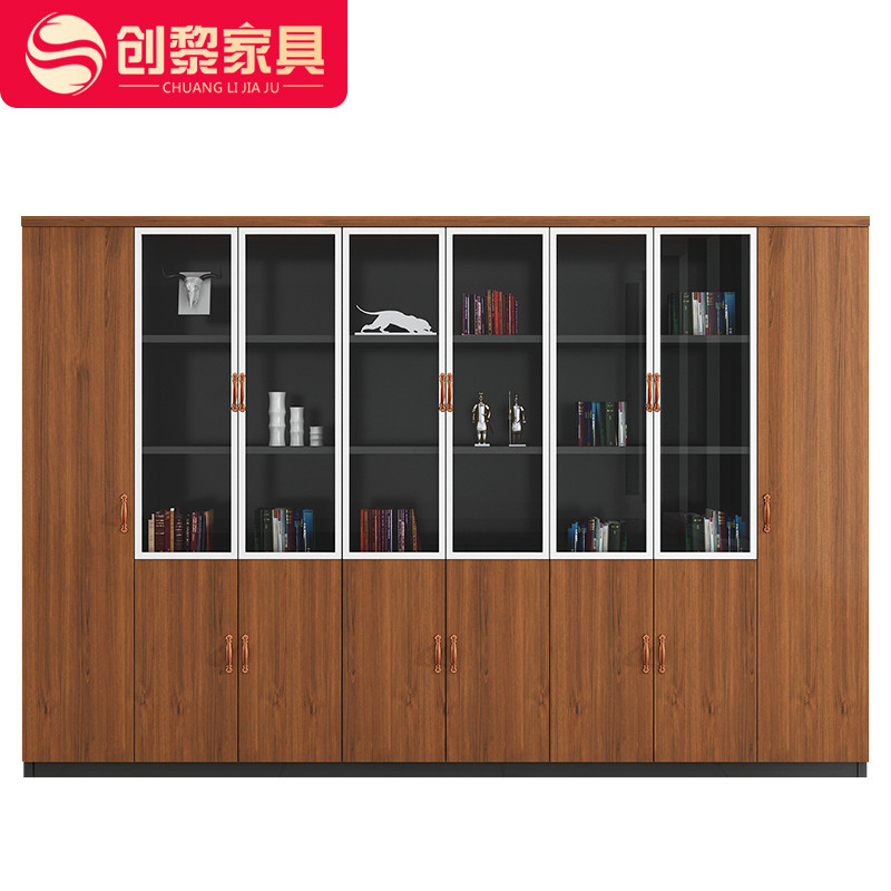 Creators Furniture Arrival Cabinet Environmental Protection Plate High Cabinet Information Cabinet Glass Door Bookcase 509-Teak Wood Color