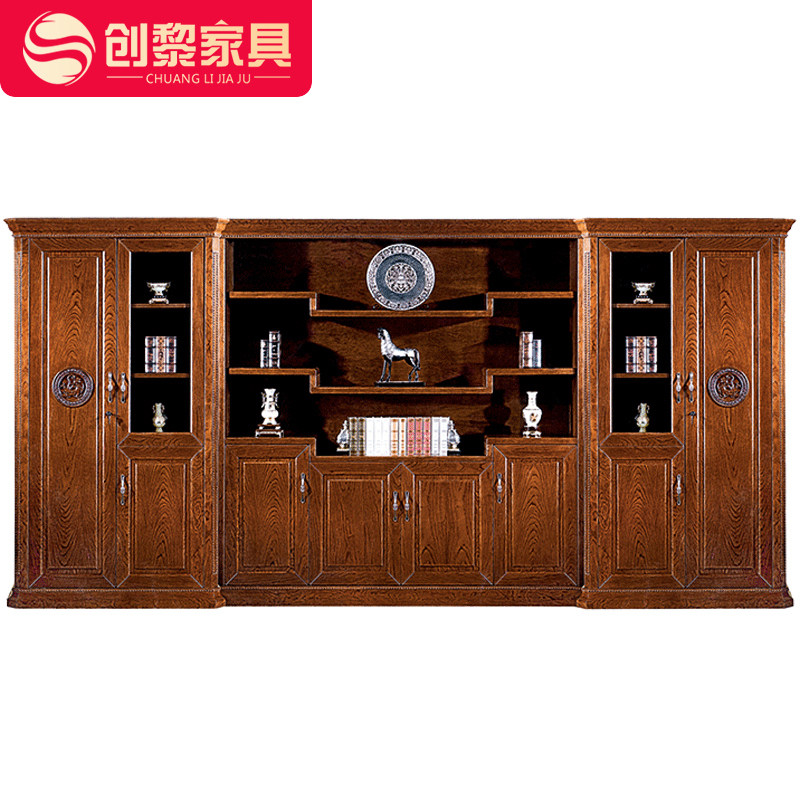 Creative office furniture Rosewood Pear Wood Sticker Solid Wood Wood Leather Landing Cabinet President Office Bookcase 525