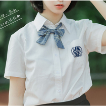 Genuine rabbit sewing JK uniform white shirt womens summer shirt thin top short sleeve square collar design sense niche sweet