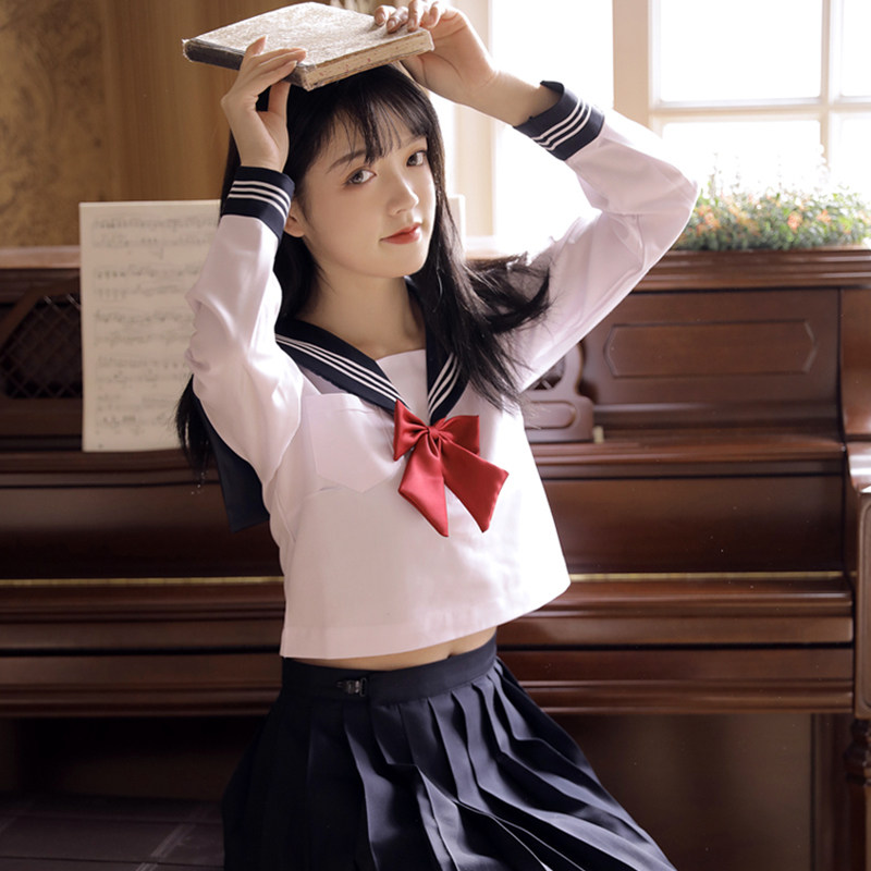 Genuine Rabbit Sew JK Uniform Skirt Full Set Summer Swallows Sailor Shirt Clothes La La Sauce Short Check Skirt
