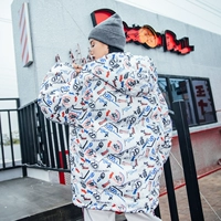 Quốc gia mùa đông dày áo ấm nam và nữ những người yêu thích với graffiti đầy đủ in hip hop cotton phù hợp với siêu áo khoác lửa áo khoác kaki nữ