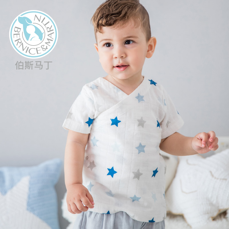 Perth Martin short-sleeved slanted top stretch yarn short-sleeved children's clothing T-shirt boys and girls summer short-sleeved children's clothing summer