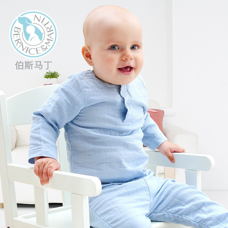 Bus Martin newborns long sleeve headcoat blouses cotton elastic gauze to serve spring and summer clothing