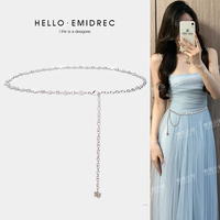 Waist chain accessories for women, high-end summer rhinestone flower silver decorative dress with skirt, fashionable and versatile thin belt
