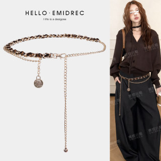 复古编织丝巾腰带腰链配饰女细装饰配裙子裤子挂件金属链条豹纹