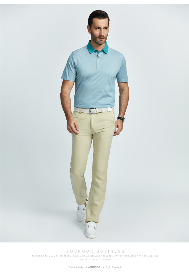 Youngor Youngor mùa hè người đàn ông mới của T-Shirt kinh doanh bình thường polo cotton lụa ngắn tay T-Shirt nam 5876 áo thun polo nam