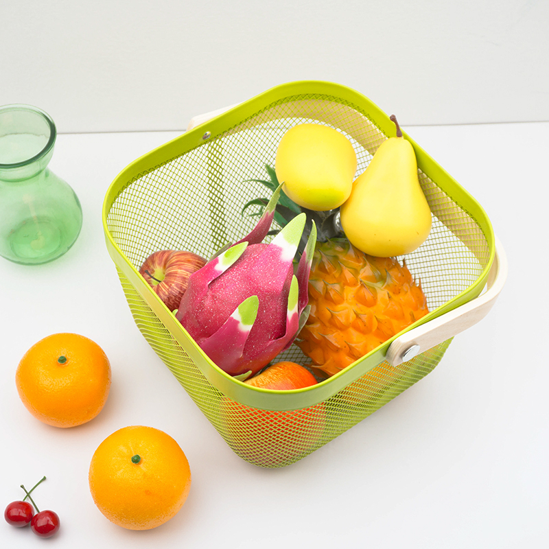 Household storage basket storage basket wash basket Ruisato wrought iron mesh basket portable metal basket fruit bath basket