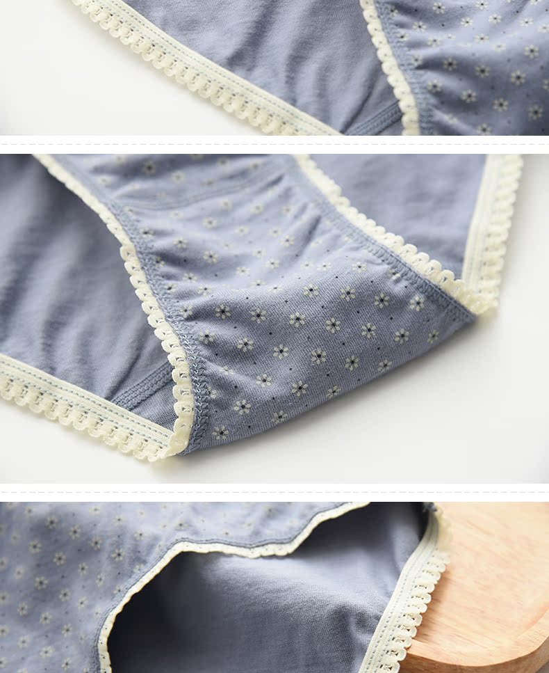 Cotton yếu tố đồ lót nữ 100 cotton tam giác eo thấp 2 dải LM112 bông hoa cổ điển quần lót nữ sinh