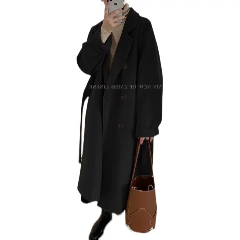 Woolen woolen coat, demi-season Japanese black colored long jacket, for teenagers, 2021 years