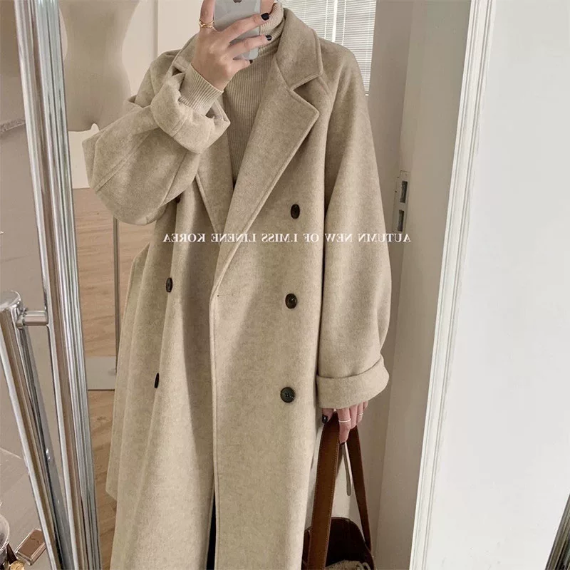 Woolen woolen coat, demi-season Japanese black colored long jacket, for teenagers, 2021 years
