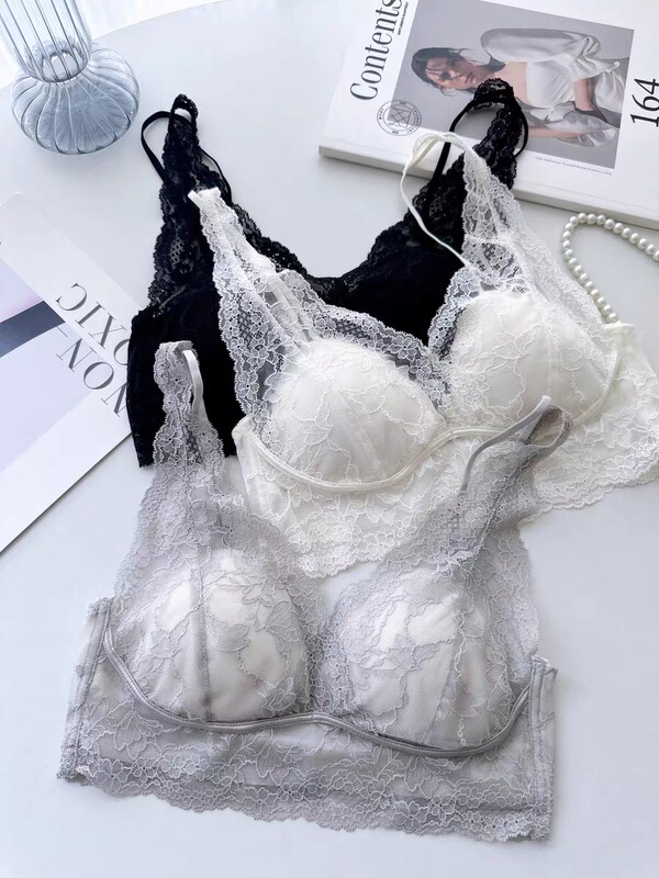 New French-Style Pure Desire Lace Lingerie for Women, Small Chest Push-Up, Wireless Camisole Bra with Beautiful Back Design 12398 New French-Style Pure Desire Lace Lingerie for Women, Small Chest Push-Up, Wireless Camisole Bra with Beautiful Back Design 12398