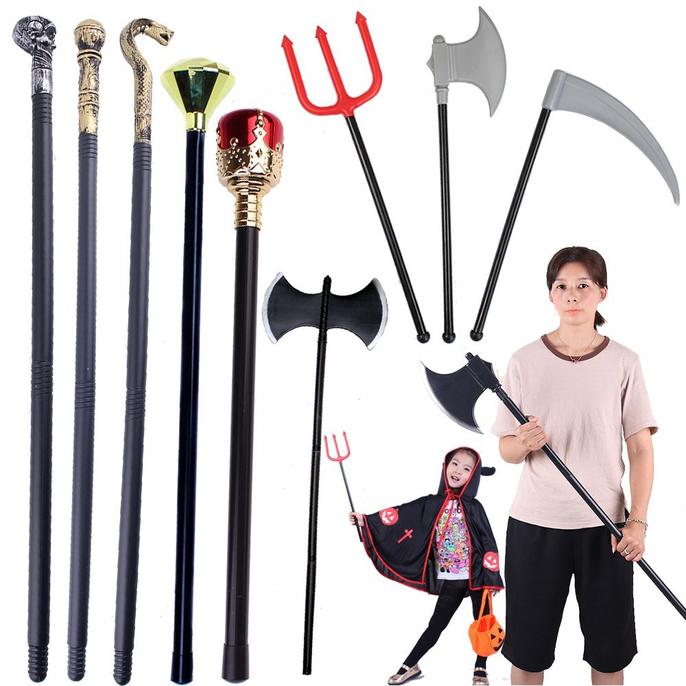 1 Chen Tao Halloween props Bull Fork Great Axe head sickle red Devil fork King scepter Snake Skull Cane