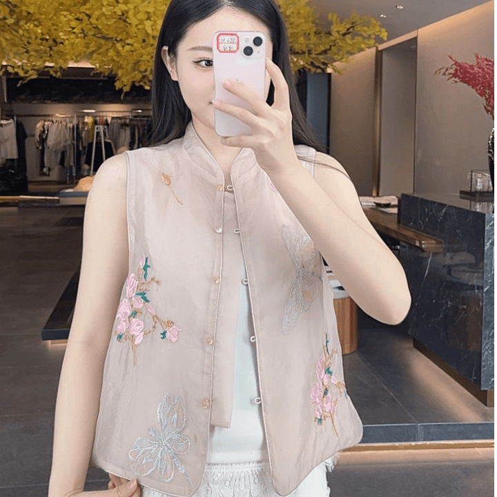 Butterfly Love Flower New Chinese Style Summer Embroidered Vest New Style Versatile Embroidered Vest for Women