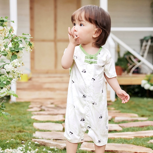 [Бамбуковый хлопок, антибактериальный] Цельный детский комбинезон Mylabella для младенцев, летний тонкий детский комбинезон с короткими рукавами в китайском стиле