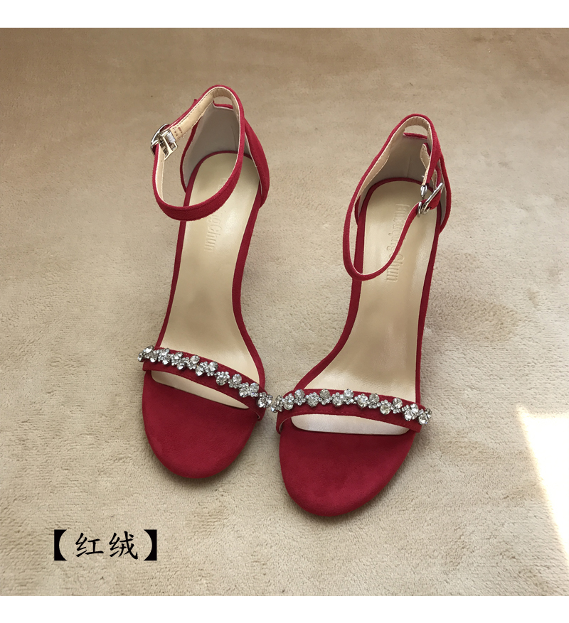 [Giải phóng mặt bằng đặc biệt trên toàn quốc] từ với chuỗi rhinestone cao gót màu đỏ stiletto gợi cảm giày hở ngón mát mẻ dép havaianas chính hãng