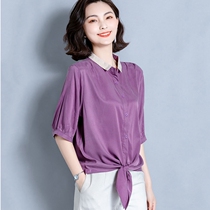 Western Chiffon Blouse Womens Summer Dress New Fashion Mother Belly Mid-Sleeve Knot Small Shirt with Wide Leg Pants