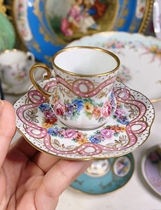 Fan tape hand-painted Limoges small coffee cup