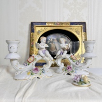 Deposit full price in stock 1980 1800s Germany a pair of little angel candlesticks