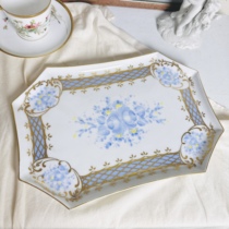 Deposit in stock full price 799 light blue gilt Limoges pure hand-painted octagonal tray