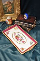 French hand painted berry red square tray