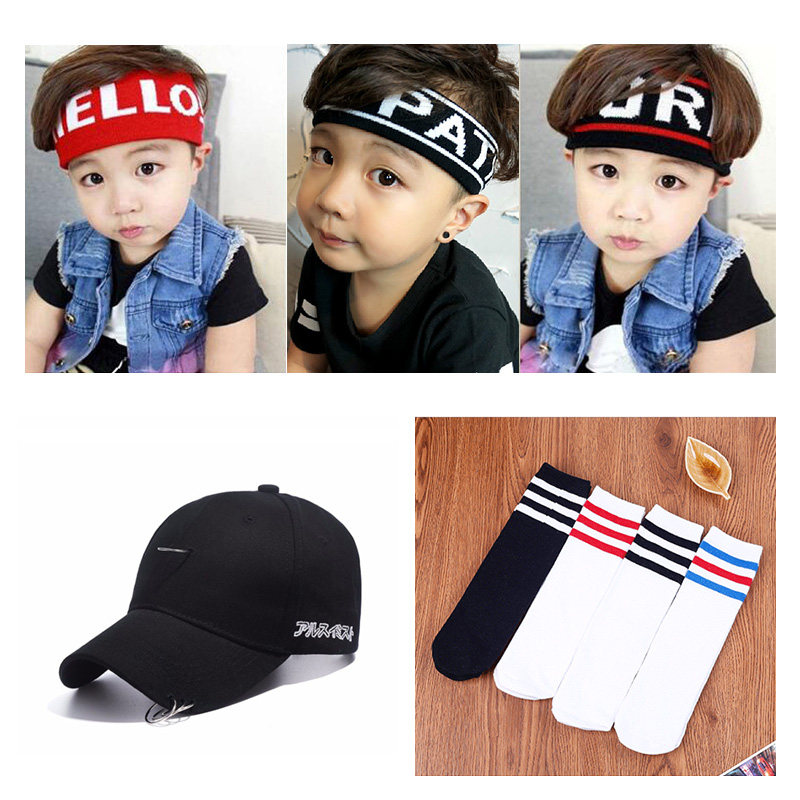 Child Boomer Hip Hop Street Dance Hat Hair With Square Towel Girl Boy Sports Head With Hair Care Mid-Cylinder Socks