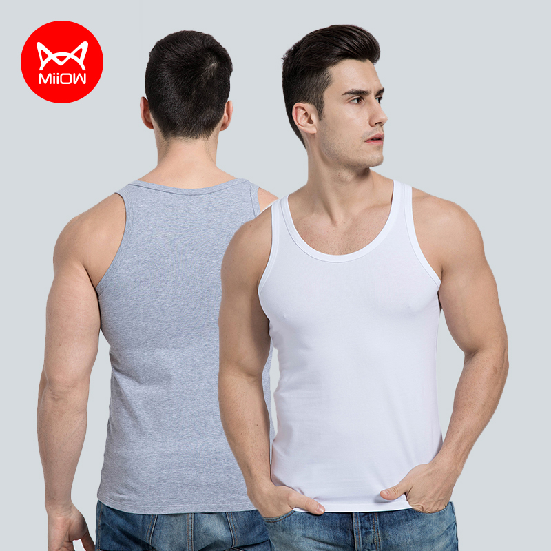 Cat Man men's vest pure cotton hurdler sports breathable stretch Youth slim white sleeveless inner jacket summer