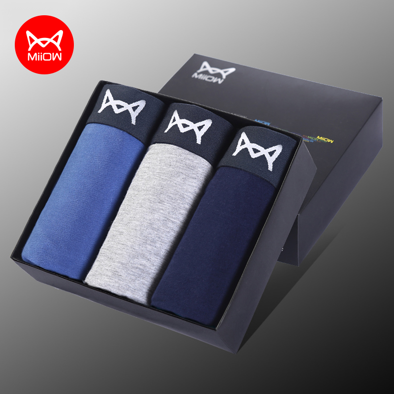 Cat man men's underwear pure cotton summer thin four-legged pants head summer breathable youth middle waist men's flat pants tide