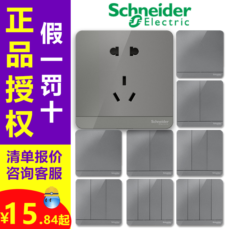 Schneider Switch Socket Ins FASHION FLUORESCENT GREY 86 TYPE 12 OPEN FIVE HOLES WALL DARK MOUNTING PANEL USB POROUS