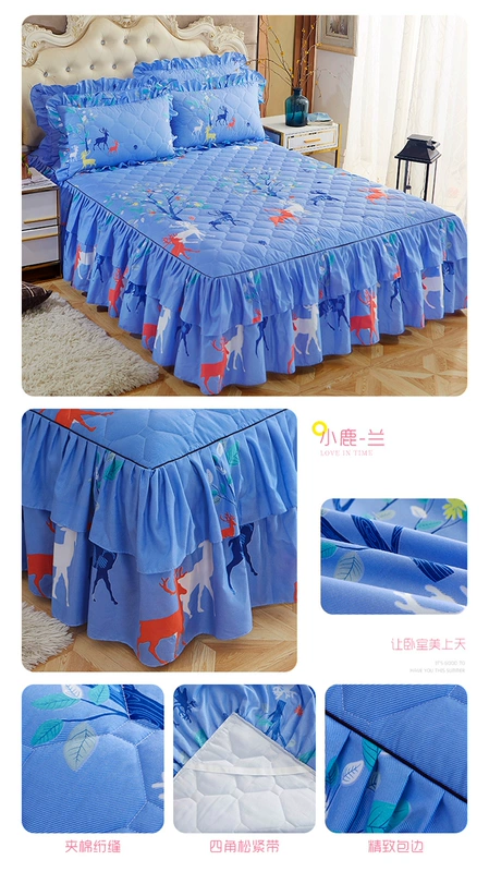 Bộ đồ giường bằng vải cotton dày trải giường ba bộ chăn ấm đơn bộ giường đơn đặt giường chống trượt cộng với cotton 1,5m1,8m2m - Váy Petti váy giường đẹp	