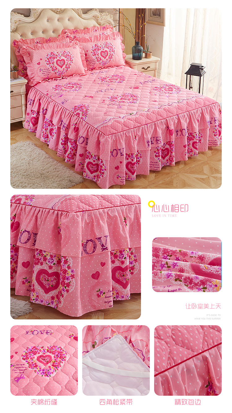 Bộ đồ giường bằng vải cotton dày trải giường ba bộ chăn ấm đơn bộ giường đơn đặt giường chống trượt cộng với cotton 1,5m1,8m2m - Váy Petti drap giường có viền