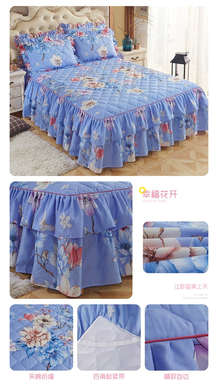 Bộ đồ giường bằng vải cotton dày trải giường ba bộ chăn ấm đơn bộ giường đơn đặt giường chống trượt cộng với cotton 1,5m1,8m2m - Váy Petti váy giường đẹp	