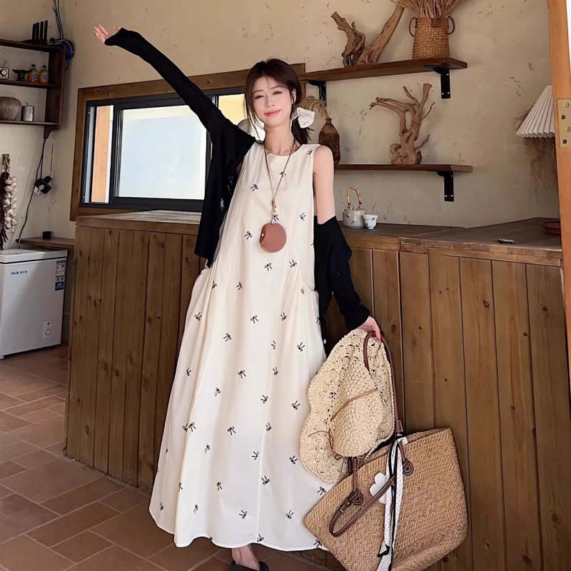 Umi Maternity Suit Bow Embroidered Dress Women's Summer Loose Slimming Mid-Length Dress Sun Protection Cardigan
