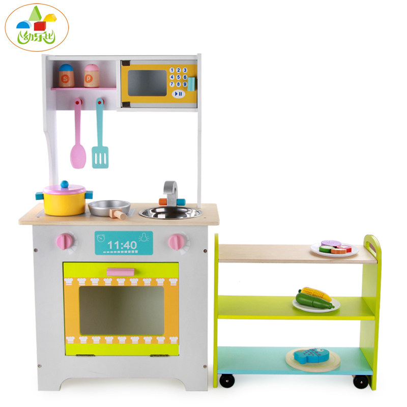 Young Leebi's new emulated kitchen combined children dressed as home wine assembly hearth toy wooden male girl presents