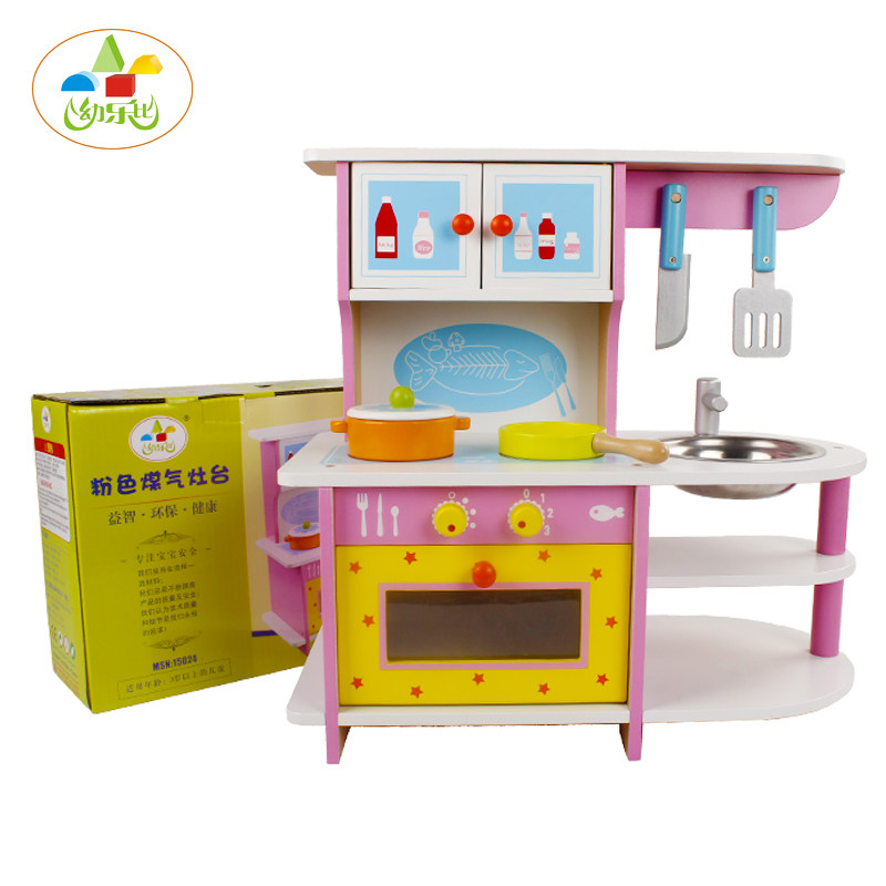 Wooden Emulation Kitchen gas hearth dress Home Wine Toy Sets Group of Men and Women Wooden Cooking 