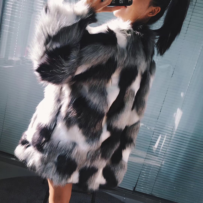 2018 winter new woven imitation fox fur grass coat female loose color matching long paragraph warm fur coat