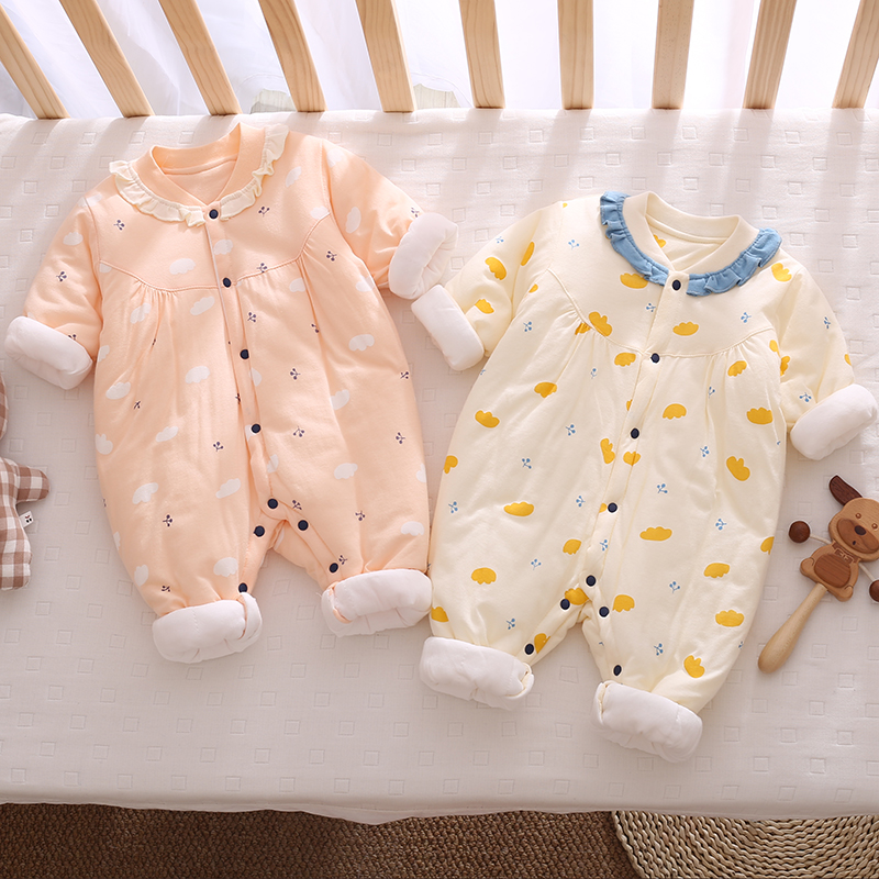Baby conjoined clothes, cotton clothes, autumn and winter girls, lovely one-year-old Winter cotton clothes, cotton clothes, home clothes
