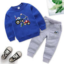 Boy spring and autumn suit new girl baby Korean excavator sweater children cartoon pants two-piece cotton