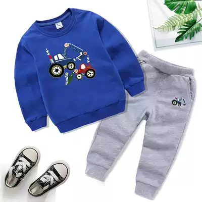 Boy spring and autumn suit new girl baby Korean version of Strange hand sweater children cartoon pants two-piece cotton