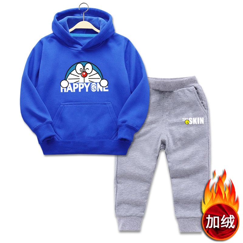 Boy Autumn Winter Clothing Plus Suede Sweatshirt 2021 New Children Suit Girls Long Pants A Suede Foreign Children Suit