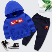 2021 spring and autumn childrens suit boys sweater trousers two-piece girl cotton hooded jumper fashion tide