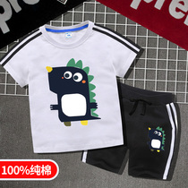 Pure cotton sports suit 2021 Childrens summer new half - sleeved shorts for men and women baby fashion printing two pieces