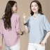 Áo thun cotton cổ chữ V và áo thun ngắn tay nữ mùa hè 2019 áo mới che bụng áo sơ mi rộng rời - Áo sơ mi