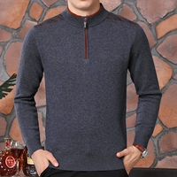 Áo len cashmere nam dày áo len Ordos mùa đông trung niên nam nửa cao cổ áo dây kéo áo len nam áo khoác bomber