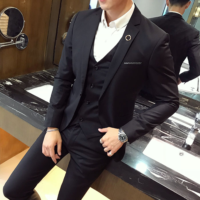 Bộ vest nam quần tây sơ mi bốn mảnh thời trang trẻ trung Slim solid màu chuyên nghiệp phù hợp với áo liền quần đồ công sở nam