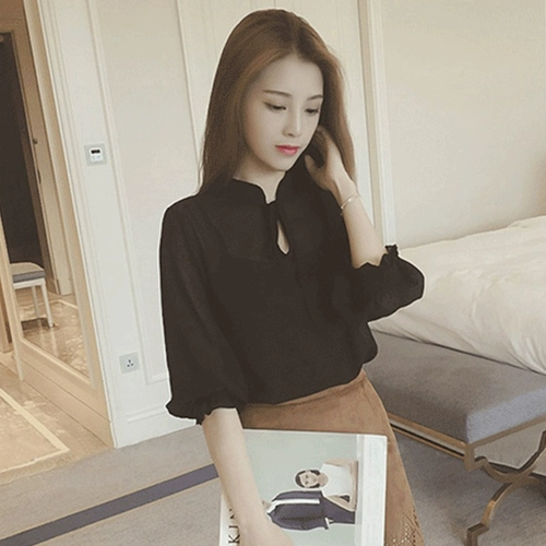 Осенняя черная рубашка, дизайнерский лонгслив, 2020, французский стиль, свободный крой, тренд сезона